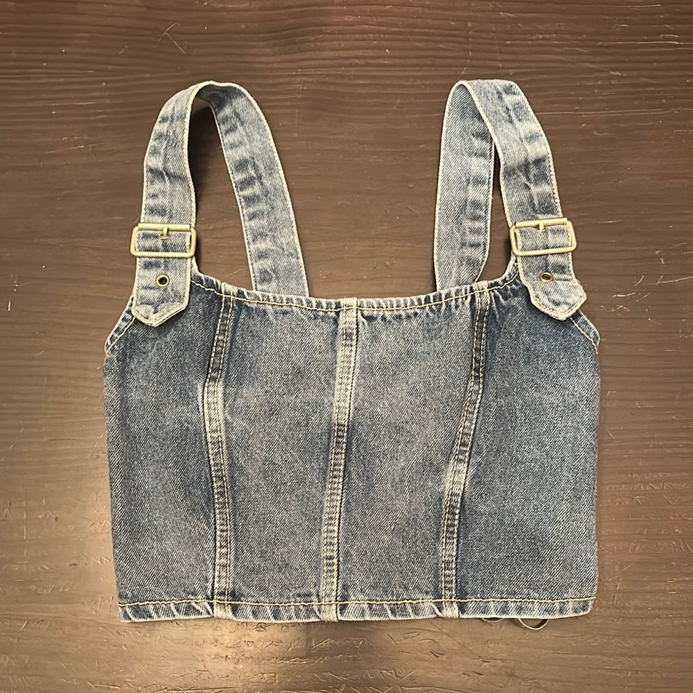 Western Denim Crop Tank Top with Adjustable Straps